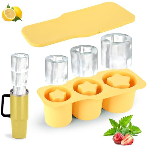 Eiswürfelform Silikon für Stanley Cup Zubehör, 3 Fach Thermobecher Eiswürfelbehälter mit Deckel, BPA Frei, für 20oz 30oz 40oz Tumbler, Cocktails, Whiskey, Getränke, Kaffee (Orange)