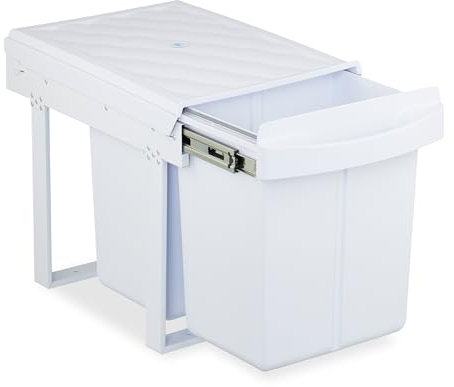 Relaxdays Poubelle encastrable pour la Cuisine, 2 bacs de 20 litres chacun, HLP : 41,3 x 34 x 51,8 cm, Blanche