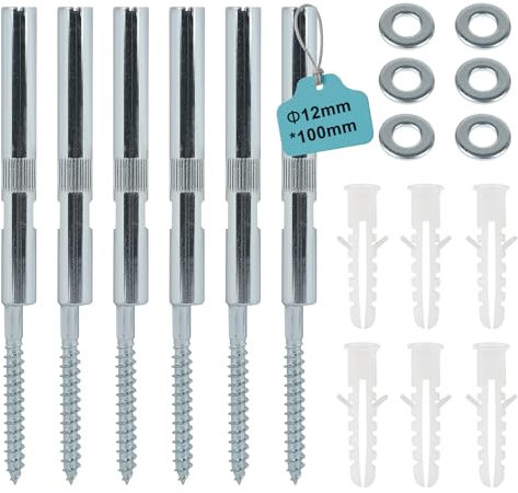 EXLECO 6Pcs Reggimensola a Scomparsa Ø12x100mm, Supporti Invisibili per Ripiani Muro con Rondelle e Tasselli, Staffe per Mensole Pesanti a Scomparsa, Staffa per Mensola Galleggiante in Acciaio Zincato