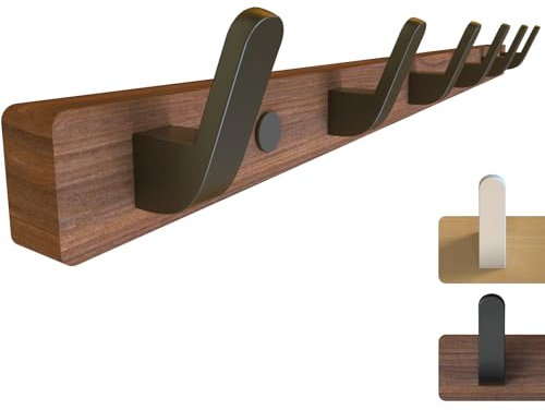 SunVFaFa Kleiderhaken Wand, Garderobenhaken Schwarz Matt 55cm, Garderobenleiste Holz mit 6 Metall Haken, Wandgarderobe, Wandhaken Garderobe, Hakenleiste Hängegarderobe