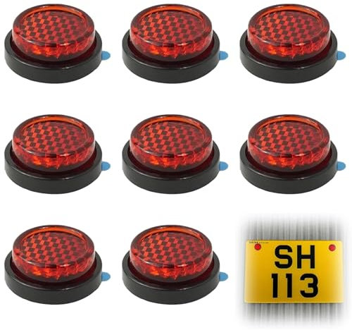 Yuiturt 8Pcs 24mm Round Motorcycle Reflectors for Motorcycle Number Plate, Red Light Warning Reflector, Stick-on Safety Reflectors for Bike, Bicycle, Electric Vehicles License Plates