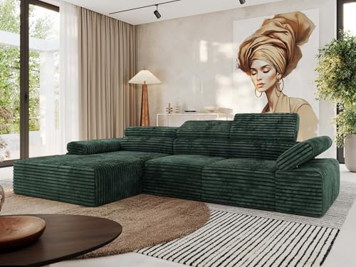 MKS MEBLE Ecksofa mit relaxfunktion elektrisch, Sofa L-Form - Rilasso - Grün Cord Links