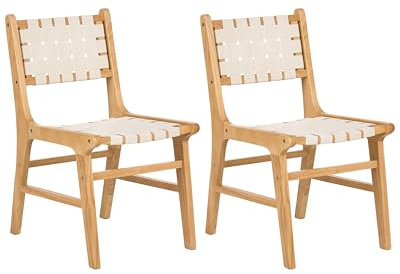 Beliani Esszimmerstühle 2er Set Holz Kunstleder Sitz Hellbraun/Hellbeige Humble