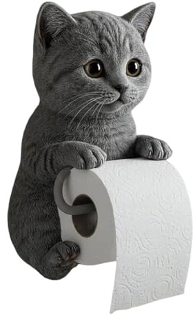 Katze Toilettenpapierhalter Ohne Bohren, Selbstklebend Klopapierhalter, Klorollenhalter Wandmontage, Harz Katzen Toilettenpapierrollenhalter,WC Halter Rollenhalter für Katzenliebhaber, Küche,Badzimmer