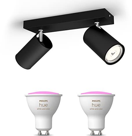 Philips Hue Kosipo Aufbaustrahler (Schwarz) - 2-Flammig - Weiß/Farbe | Deckenstrahler - GU10 - Hue White and Color Ambiance