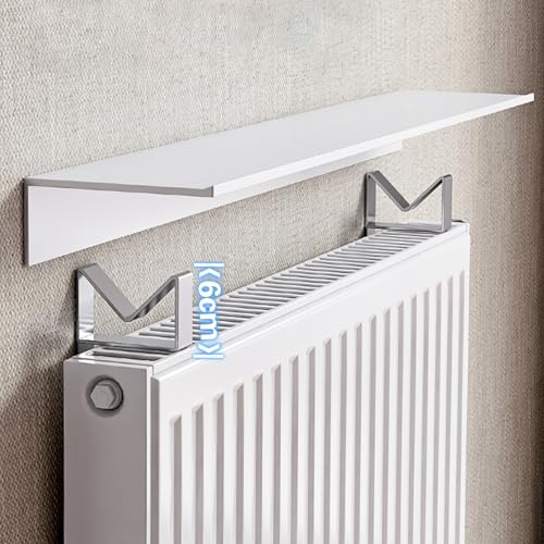 LUOZIQINX Heizkörperregal Weiß, Heizung Ablage Ohne Bohren, Heizkörperverkleidung, Heizungsregal aus Aluminiumlegierung, Heizkörper Regal, Tragkraft 30kg,L 40cm/15.7in