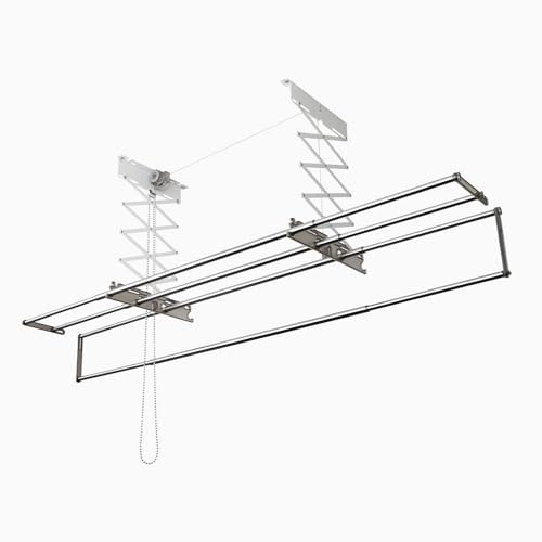 wellex Deckentrockner 4 x 180 cm Edelstahlrohre mit Halterungen Teleskopischer Wäschetrockner mit Halbautomatisches kugelkettenantriebssystem Tragkraft bis 20 kg Silber
