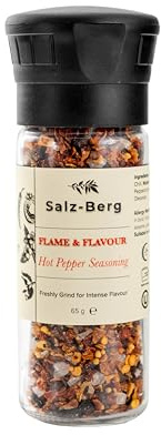 Salz-Berg Flame & Flavour – Smoky & Spicy Seasoning Blend with Sweet Pepper, Chilli & Tomato, All-Natural, 90g Glass Grinder