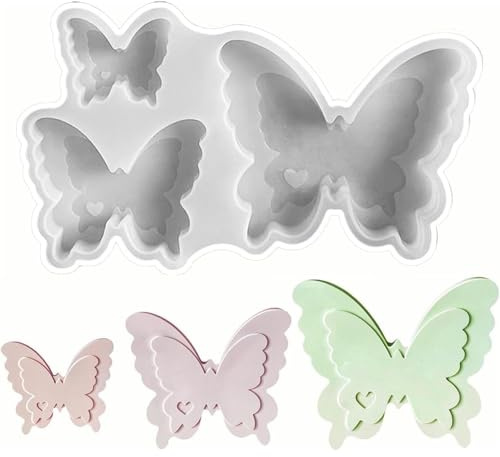 YUNYU 3-teiliges Schmetterlings-Silikonformen-Set zum Basteln | Silikonform Schmetterling | ideal für Kerzen, Aroma-Steine, Seife und Wachs-Basteldekorationen