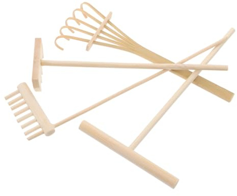 FIXOSHEE 4 pièces Kit Râteaux Miniatures pour Jardin Zen Bois Outil Sable Zen Décoratif pour Maison et Bureau Accessoires pour Création et Relaxation