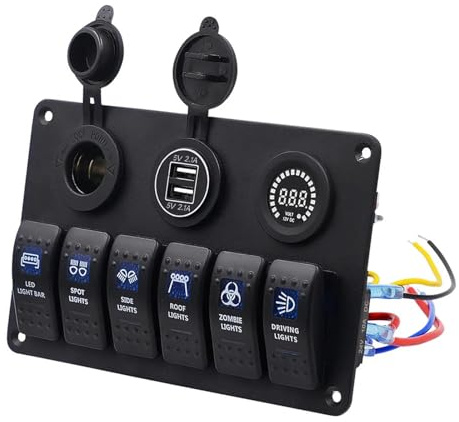 Panneau De Commande D'interrupteurs À Bascule 6 Circuits Éclairage LED Intégré Chargeurs USB Affichage Électrique Facile Utiliser Pour Les Bateaux UTV Panneau Commutateurs Tableau Bord En