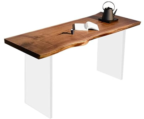 ruyi-1986 Bureau PC Bureau en Bois de Style Simple, Grand Bureau Travail avec Plateau et Pieds Acrylique, Noyer Noir(L)