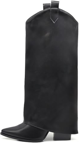 IF FASHION Stivali Alti A Punta Gambale A Ghetta Cownboy Texani Con Tacco Alto Da Donna GA017