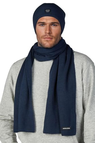 JACK & JONES Mütze Schal Set Herren 2-in-1 Winter-Set | Beanie Wintermütze Winterschal Schwarz Blau Grau Beige