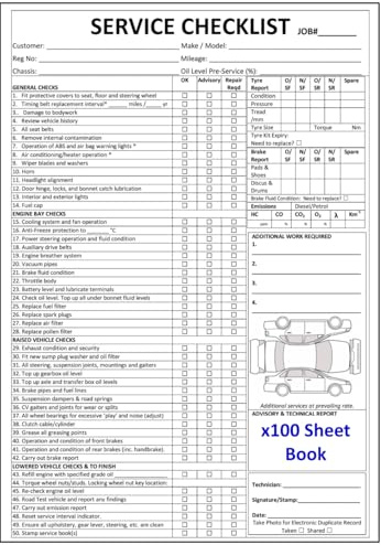 Vehicle Maintenance & Service Log Book A4 – 50 Point Checklist with Invoice and Repair Cost Sheets x100