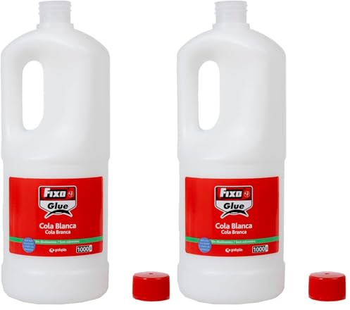 Fixo | Glue Cola Blanca Líquida Uso Escolar y Manualidades | 1Kg | Adhesión Confiable en Diversos Materiales (Paquete de 2)