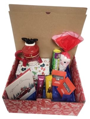 Festive Ceramic Mug Gift Hamper with Assorted Sweets, Greeting Card and Treats Box – Christmas Hot Chocolate Set for Holiday Gifting, Winter Cosy Moments (Style 1)