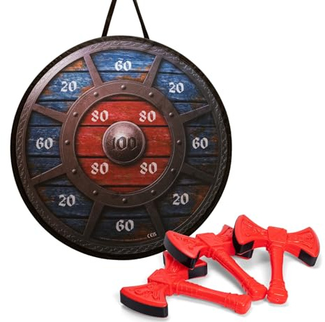 Simba Jeu de fléchettes Viking avec 3 haches Doubles colorées (15 cm) et Cible en Tissu imprimé (diamètre 65 cm), Jeu de Lancer pour Enfants à partir de 3 Ans