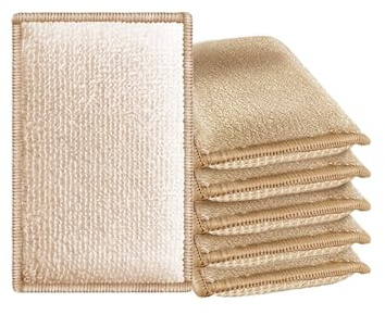 Éponge réutilisable Lavable,Lot de 6,Éponges de Cuisine en Fibre de Bambou Naturelle, Double Face, Lavables au Lave-Vaisselle, Idéales pour la Vaisselle et Le Nettoyage (Brun)