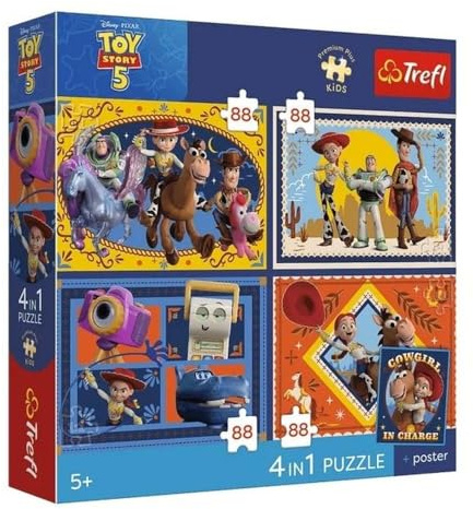 Trefl - Puzzle 4x88 Elements, Toy Story 5, 5+ | Zestaw 4 Jigsaw Puzzle Premium Plus Collekcjonerski Plakat Rozwój Koncentracji i Postrzegawczości, Wysoka jakość