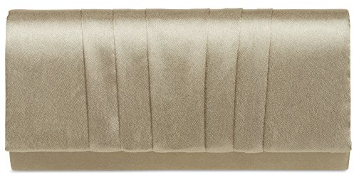 Caspar TA390 elegante Damen Satin Clutch Tasche Abendtasche mit vertikalen Falten, Farbe:gold, Größe:One Size