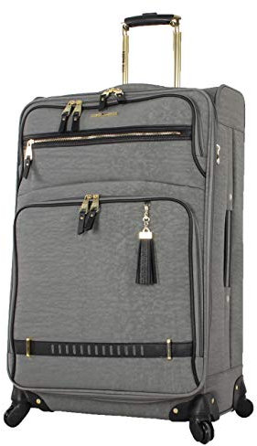 Steve Madden Designer Gepäckkollektion – Leichter 61 cm erweiterbarer Softside-Koffer – mittelgroßer Rollkoffer mit 4 Rollen, karierte Tasche (Peek A Boo Gray, 61 cm)