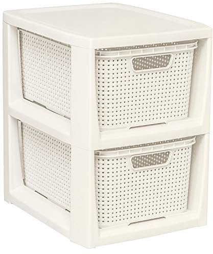 BranQ - Home essential Regal in Rattan Design, Kunststoff PP, Creme, 29,5 x 24 x 32,8 cm