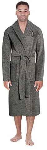 U.S. Polo Assn. Men's Super Soft Plush Robe, Size Small/Medium, Marled Black
