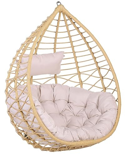 Moderner Hängekorbsessel Rattan ohne Gestell inkl. Kissen Beige Arsita