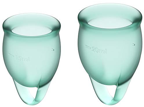 Satisfyer Feel Confident Coupe Menstruelle 2 Pièces | Cup Menstruelle réutilisable & durable, 15 & 20 ml | Facile à nettoyer & confortable | Protection durable Silicone médical: Vert