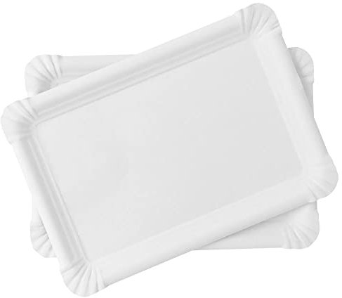 Miamex Lot de 20 Plateaux en Carton Blanc - Plateaux de Présentation pour Pâtisseries/Amuse-bouches/Buffets (23 x 33 cm)