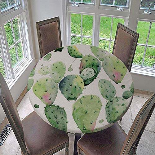 FANSU Runde Tischdecke Wasserabweisende, 3D Pflanze Blume Drucken Abwaschbar Gartentischdecke rutschfest Abwischbare Wachstuch Desktop Dekorative Tuch Hotel Bankett Party (Grüner Kaktus,130cm)