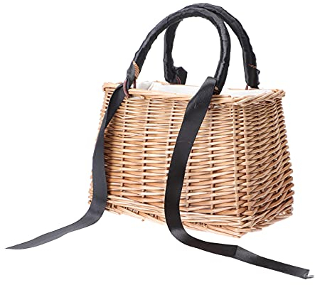 VALICLUD Strandtasche Hand Woven Rechteckigen Wicker Handtasche Korb Geldb?RSE Retro Sommer Frauen Stroh Tote Korb Tasche Schwarz Hochzeitsgeschenk