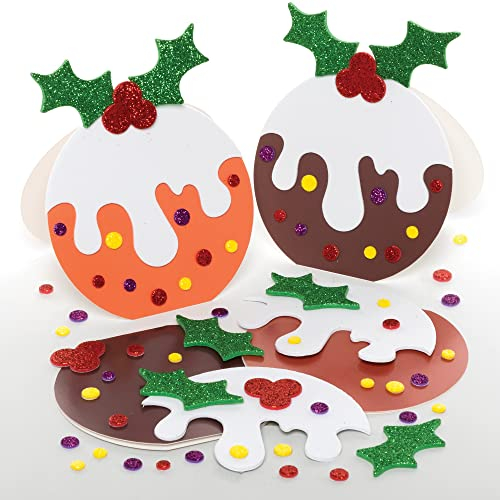 Baker Ross FE877 Weihnachts Pudding Mix und Match Karten - 6er Pack, Kartenrohlinge für die Kartenherstellung, Gestalte deine eigenen Weihnachtskarten, Ideal für Kinder-Kunst- und Bastelprojekte