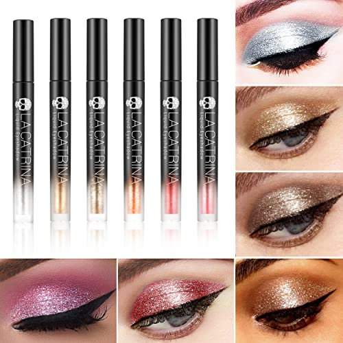 Afflano Flüssiger Glitzer Lidschatten Stift Augen Make-Up Set, Pigmentiert Glitter Flüssiger Lidschatten Stift Set, Lang Anhaltendes Gold Silber Rosa Pink Rot Braun Nude Metallic Schimmer Eyeshadow