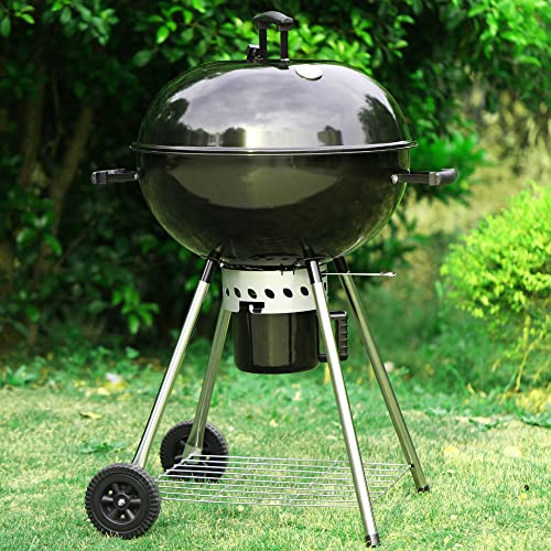 Captiva Designs 22 Zoll Kugelgrill Holzkohlegrill BBQ Grill mit integriertem porzellanemailliertem Deckel und Schüssel, Edelstahlrost, Terrasse, Hinterhof