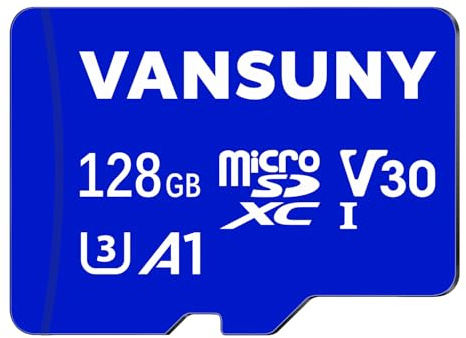 Vansuny Carte micro SD 128 Go microSDXC avec adaptateur SD A1 App Performance V30 4K enregistrement vidéo C10 U3 Micro SD pour téléphone, caméra de sécurité, caméra embarquée, caméra d'action