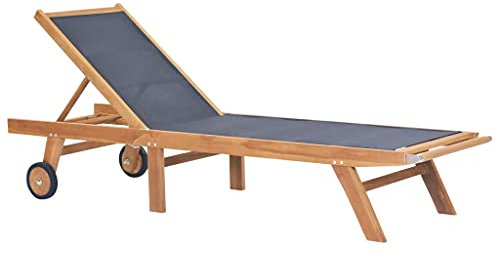 INLIFE Sonnenliege Klappbar mit Rollen Teak Massivholz und Textilene