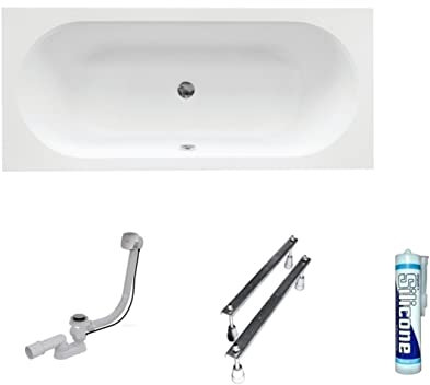 ECOLAM Baignoire rectangle Vitae 160x75 cm pieds, siphon + silicone. Baignoire acrylique blanc