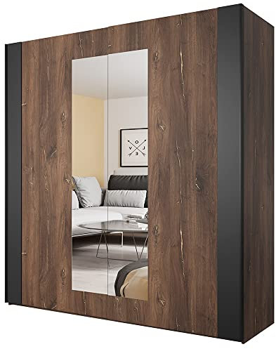 Lomadox Kleiderschrank mit Schließdämpfung in Flagstaf Eiche dunkel Nb. und kupferrot, kombiniert mit schwarz, B/H/T: ca. 200/213/64 cm