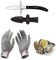 Austernmesser Oyster Knife Set Austernöffner Schnittfeste und Handschuhe für Muscheln Oder Hartkäse Geeignet Holzgriff Edelstahl (Schwarz, Grande/L)