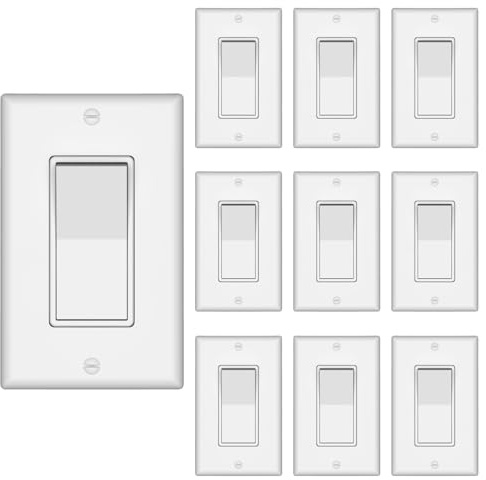 ThunderWay 10 Pack Single Pole Decorator Light Switch with Wallplate, White