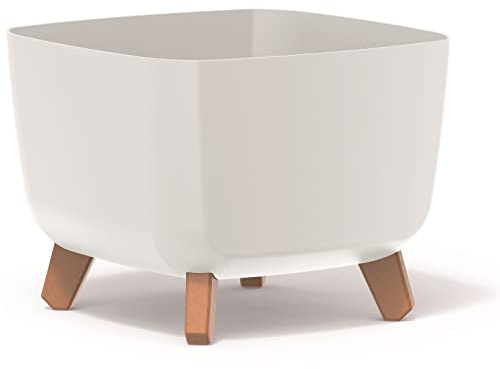 Prosperplast Gracia Square Blumentopf mit abnehmbaren Beinen inkl. Einsatz für Innen- und Außenbereich Pflanzgefäß Quadratisch Kunststoff UV-beständig 29x29x22cm (Weiß)