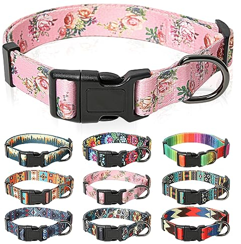 HEELE Hundehalsband, Hunde Halsband für Welpen Kleine Mittlere Große Hunde, Gemustertes Hundehalsbänder Verstellbares, Komfort, Robustem HundeHalsband, Rosa, M