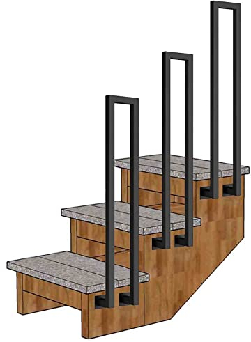Treppengeländer, Seitenhalterung Aus Schwarzem Metall, Rutschfest Handläufe, Dachbodentreppe Zu Hause Geländer, 1 Stufe Treppenstufensicherung Haltegriffe （1 Pcs）(Size:90cm/3 ft,Color:schwarz)