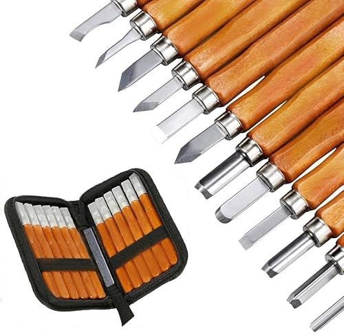 77 Star Holzschnitzwerkzeug Set - 14 teilig Schnitzset und ein Schleifsteine für Erwachsene und Kinder – schnitzmesser set für Holz, Obst, Gemüse, Carving DIY, Skulptur und Wax
