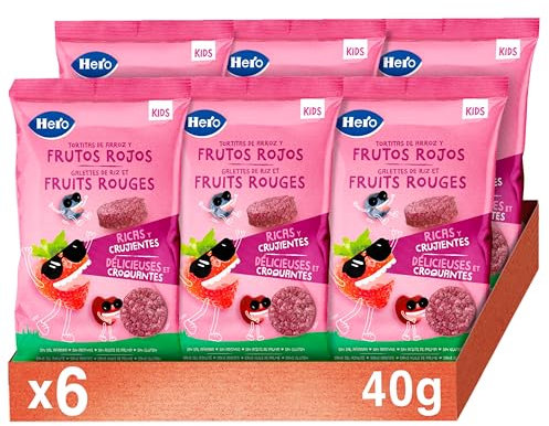 Hero - Snacks Galettes Riz, Fruits Rouges et Cannelle, Sans Sel Ajoutés, Sans Additifs, Sans Huile de Palme, Sans Gluten, Sans Conservateur - Pack de 6 x 40g