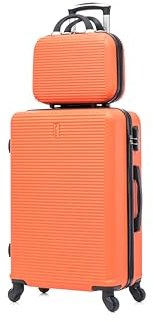 CELIMS - Hartschalenkoffer Lightweight Medium 24 + Kulturbeutel | Mittlerer Koffer 4 Räder + Hartschalen-Kosmetiktasche | 20kg Koffer | Trolley + Vanity | Orange