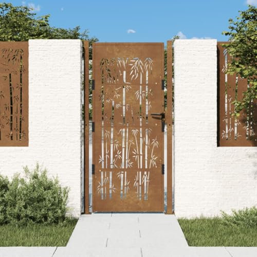 Festnight Gartentor Edelstahl gartentür Zauntor Gartenzaun Zauntür Hoftür Metalltor Einfahrtstor Abschließbar Tür Tor Gartenpforte Rostig-Bambus-Design 105 x 180 cm