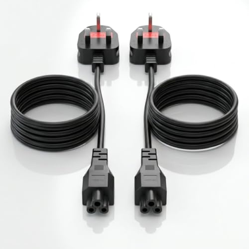 4FT Long 3 Prong TV Power Cord, UK 3 Pin Plug to IEC C5 Cloverleaf Power Cable, 1.2m Replacement Monitor Power Lead for Computer Screen, Laptop Adapter, Projector, Printer